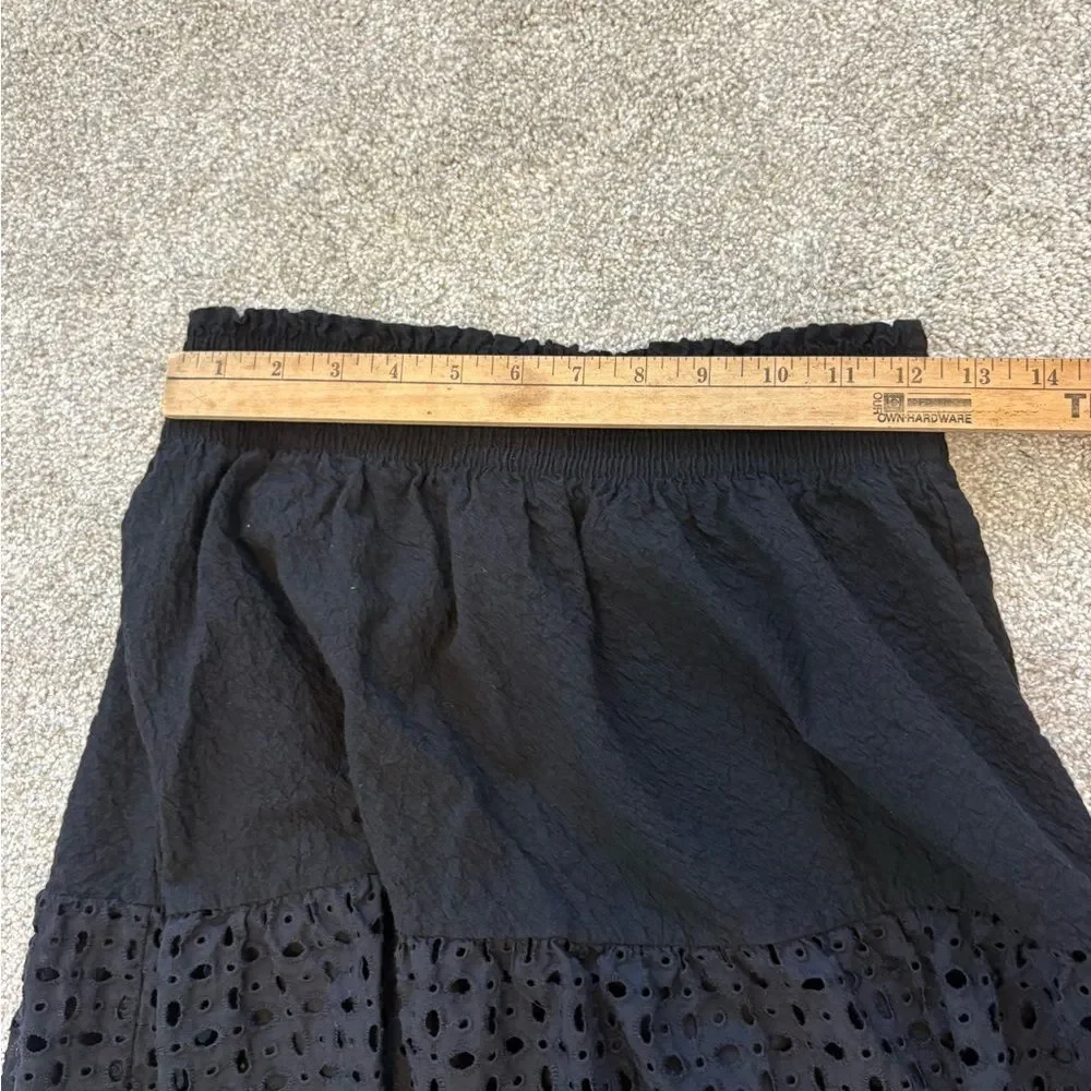 Nine West Eyelet Midi Skirt Black Boho cottage whimsygoth Women's XS